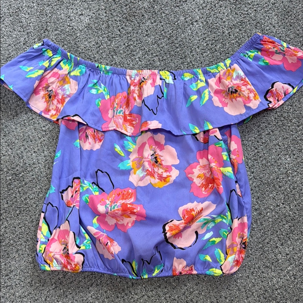 Arizona Jean Company Lavender Off-Shoulder Floral Ruffle Crop Top